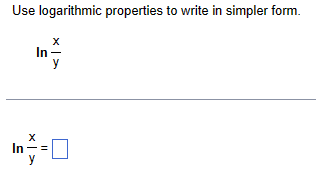 Use logarithmic properties to write in simpler form.
In
y